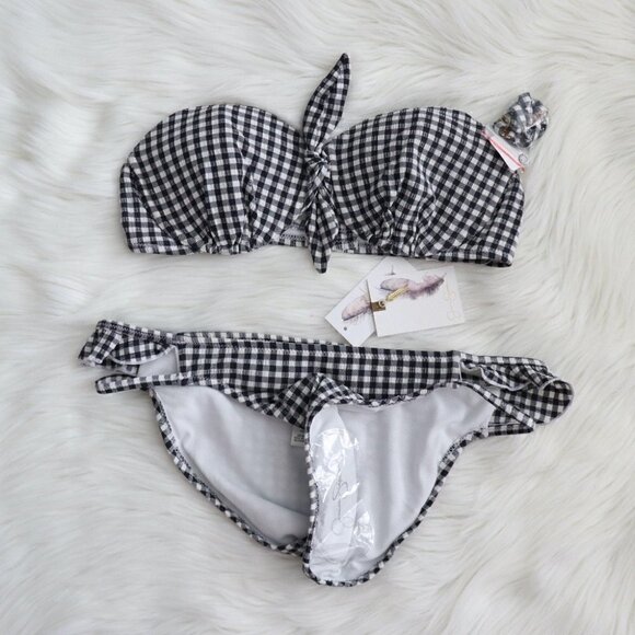 NEW Jessica Simpson Black White Gingham Print Bikini Set Size Medium - Picture 3 of 11